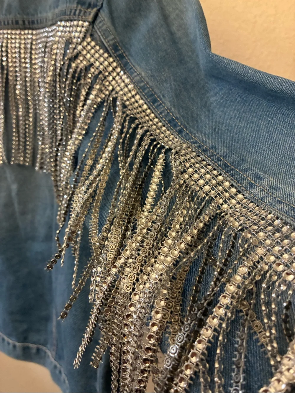 The Childrens Place Light Denim Jacket with with Fringe